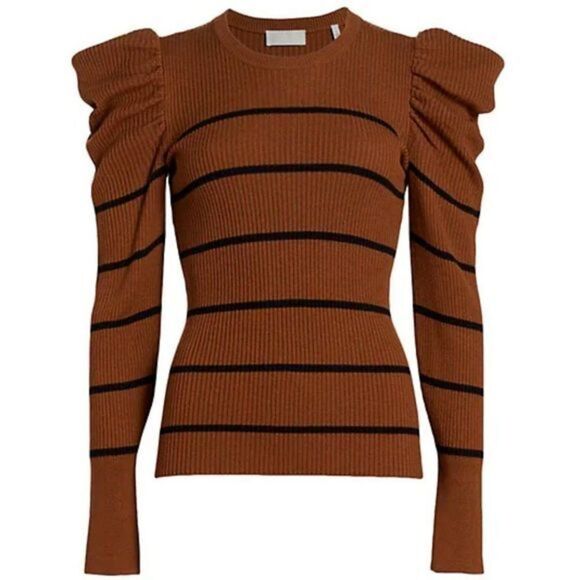 (New) Stripe Rib-Knit‎ Puff-Sleeve Sweater - Picture 1 of 6